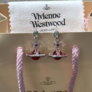 Vivienne Westwood Red 3D Orb Saturn Ear Stud Dangle Earrings With Box Etc